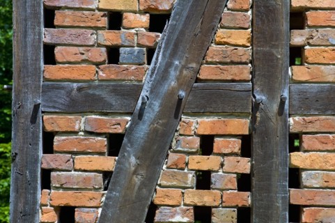 Masonry and oak beams of a barn