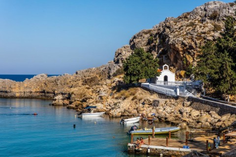 St Pauls Bay in Lindos with Chapel