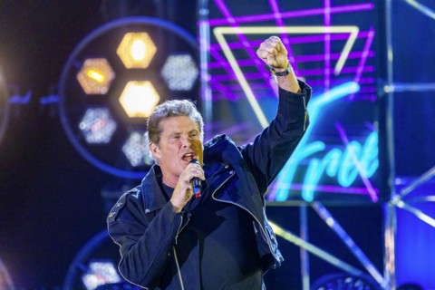 Singer David Hasselhoff performing on stage. 50 years of ZDF Hitparade
