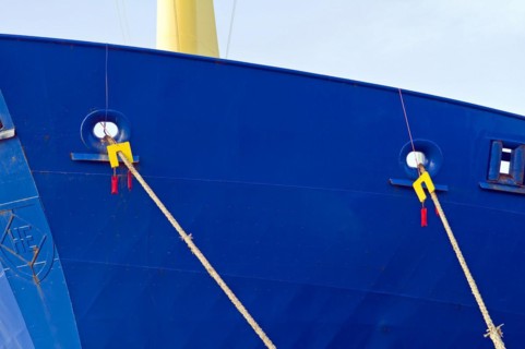 Rat plates and ropes on a ships bow