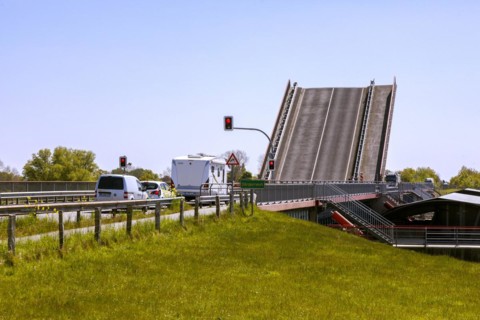 Bascule bridge at the Stoer barrage at the mouth of the Stoer into the Elbe