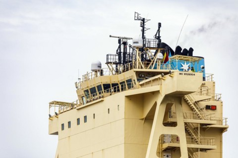 Command bridge of the container ship Maersk Luz
