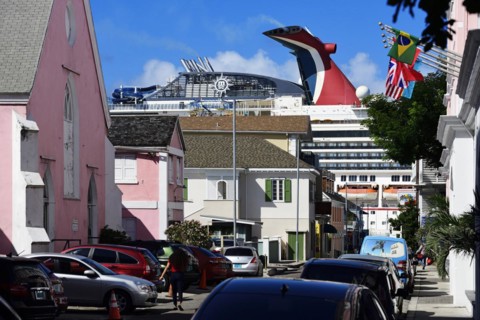 MSC cruise ship towers above the houses