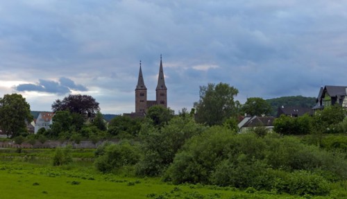 View over the Weser towards the town of Hoexter