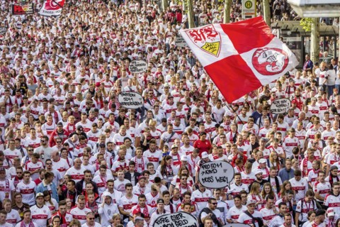Fans of VfB Stuttgart on their way to the stadium