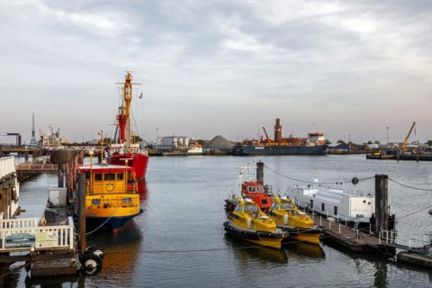 Seaport Cuxhaven at the mouth of the Elbe into the North Sea