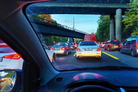 View from the car during traffic jam on motorway 43