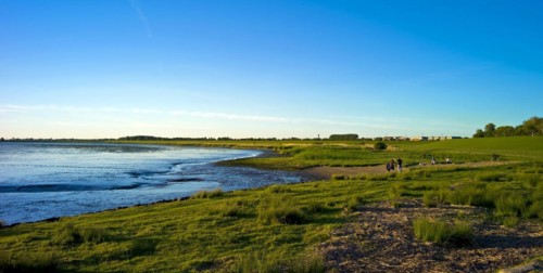 Bathing beach on the Elbe near Glueckstadt