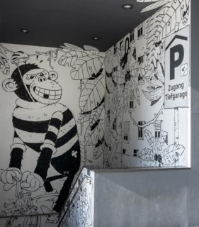 Wall drawings in black and white