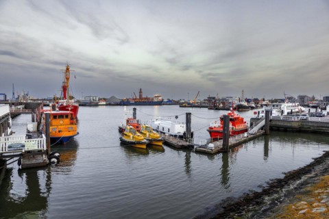 Seaport Cuxhaven at the mouth of the Elbe into the North Sea