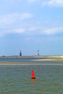 Fairway buoy in front of the island of Wangerooge