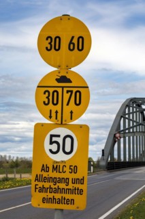 MLC signs identifying the military load class at the Eiderbruecke Friedrichstadt