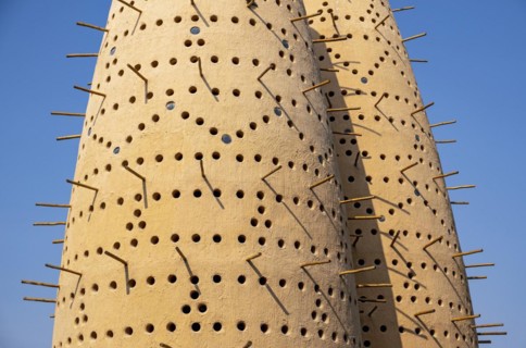 Close-up view of two of Pigeon Towers