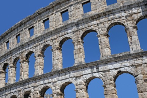 Restored arched walls of the Pula Arena