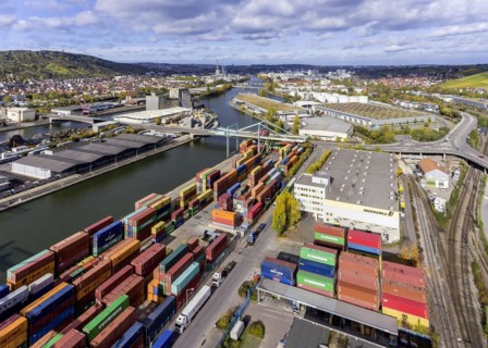 Neckar harbour with containers and rails