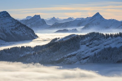 View from the Kronberg in the canton of Appezell towards the Stockberg