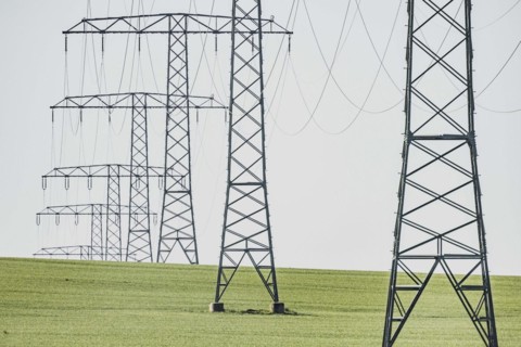 Electricity pylons photographed in Schoenau-Berzdorf