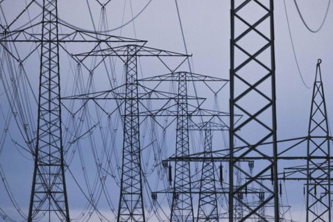 Electricity pylons photographed in Schoenau-Berzdorf