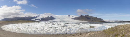 View over the glacier lake Fjallsarlon and Icelandic glacier Fjallsjoekull