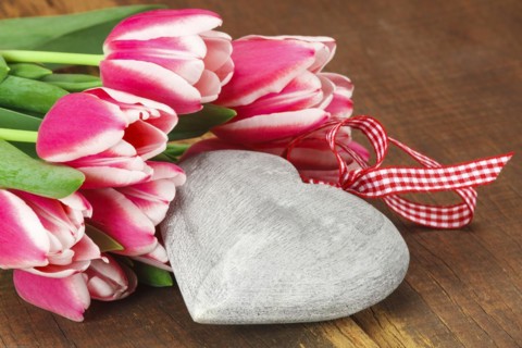 Wooden Tulip Bouquet with Heart