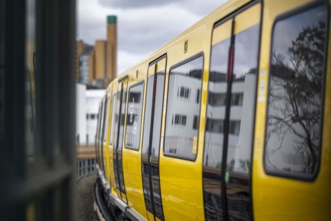 An underground train leaves the Gleisdreick underground station. Berlin