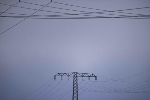 Electricity pylons photographed in Schoenau-Berzdorf