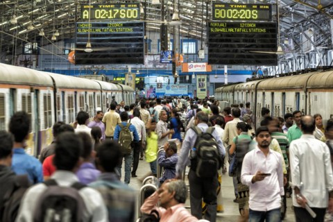 Crowded trains and passengers at CHURCHGATE station