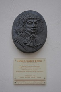 Relief and memorial to Johann Joachim Becher at the Johann Joachim Becher House