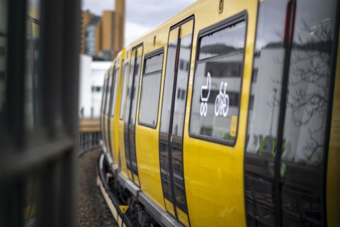 An underground train leaves the Gleisdreick underground station. Berlin