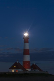 Lighthouse Westerheversand at night at Westerhever