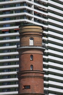 Maritim Hotel and the old lighthouse in the port of Travemuende
