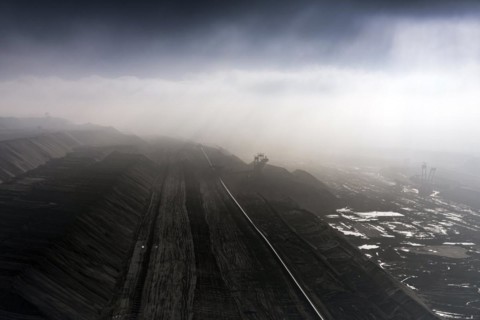 Heavy fog and dense clouds over the Garzweiler opencast mine