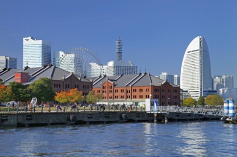 Yokohama Red Brick Warehouse and view of Minato Mirai 21 Yokohama city Kanagawa Japan