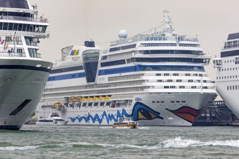 Cruise ships moored at the Stazione Marittima cruise terminal