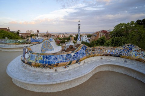 Benches with colourful mosaic