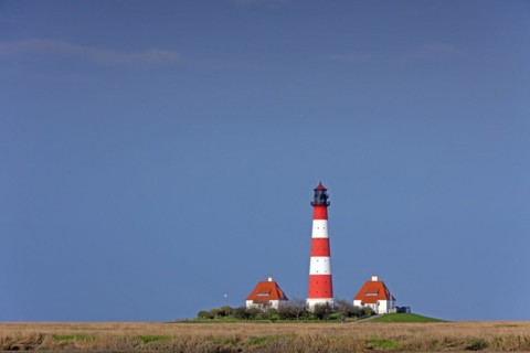 Lighthouse Westerheversand and salt marshes at Westerhever