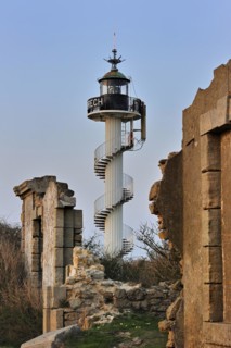 The Alprech lighthouse with spiralling exterior staircase near Le Portel