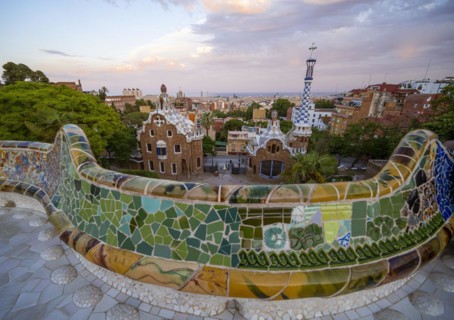 Benches with colourful mosaic