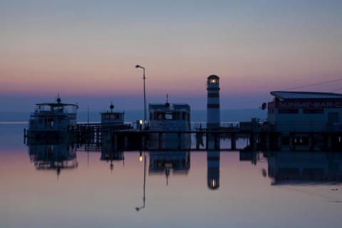 The Podersdorf lighthouse on the shore of the Neusiedler See