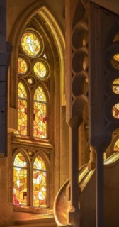 Spiral staircase and stained glass windows