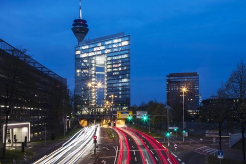 Rhine bank tunnel entrance at the city gate in Duesseldorf
