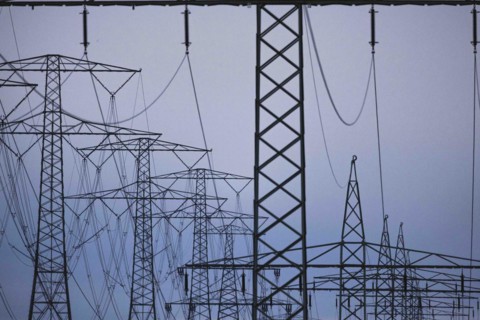 Electricity pylons photographed in Schoenau-Berzdorf