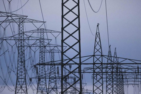 Electricity pylons photographed in Schoenau-Berzdorf