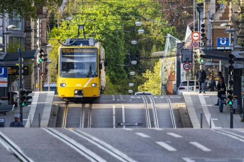 SSB light rail travels over hilly track