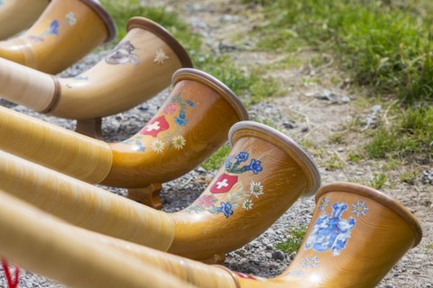 Alphorn concert at the Seealpsee mountain lake