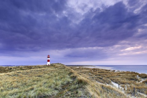 Red and white striped lighthouse List East