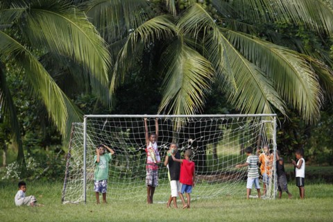 Costa Rican children playing football in Parismina