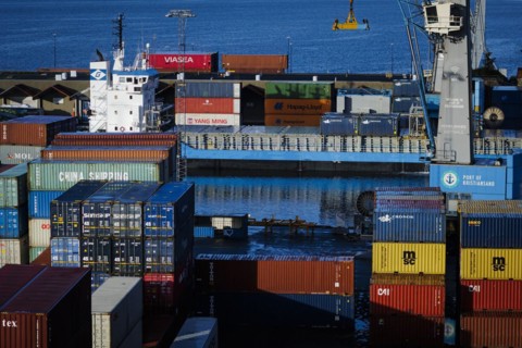 Containers standing in the harbour of Kristiansand. Kristiansand