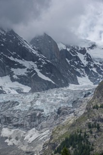Retreating glacier in the Mount Blanc massif seen from the Val Ferret valley