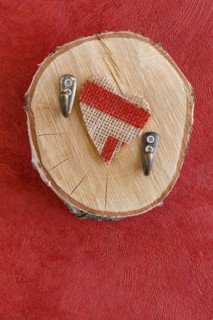 Coat Hook on Wooden Disc and Linen Heart